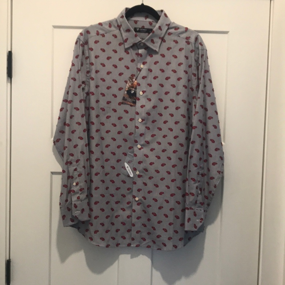 Men’s large new with tags navy and white stripe with red paisley shirt.